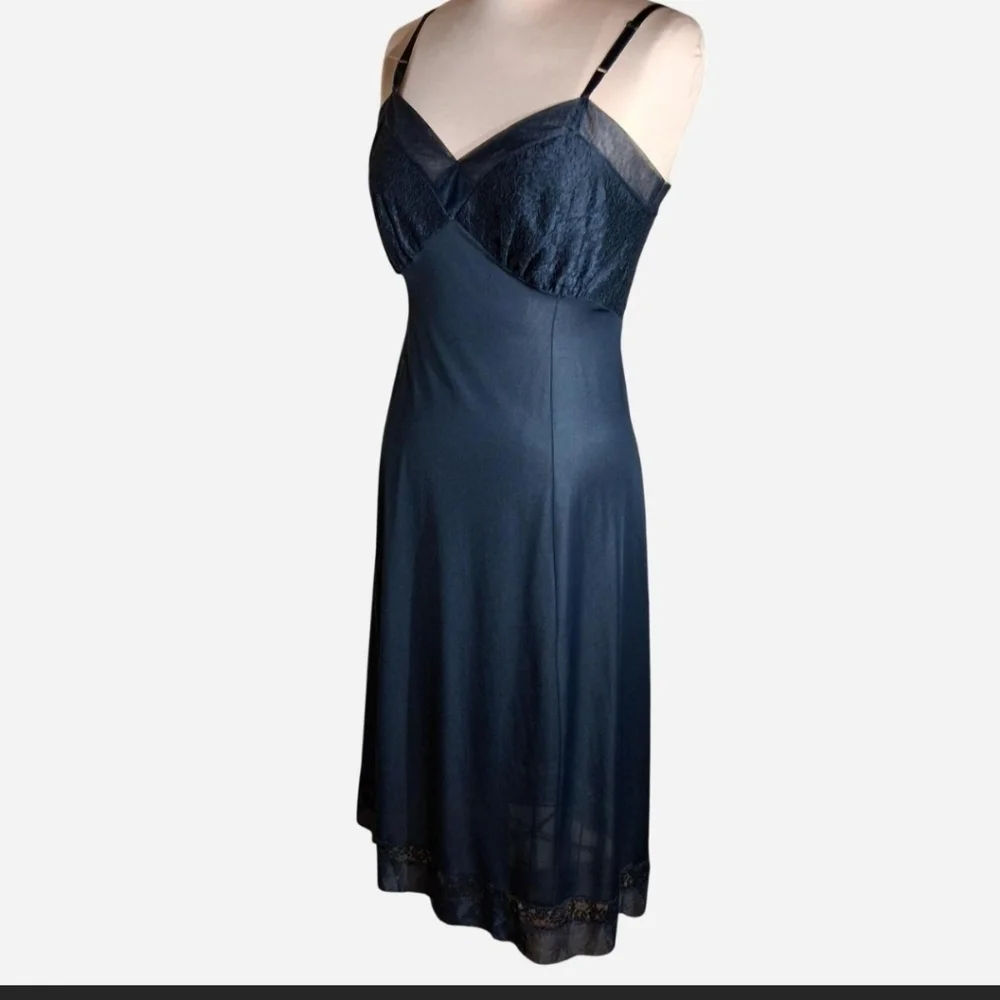 Vintage Lacy Black Midi Slip Dress By Gotham